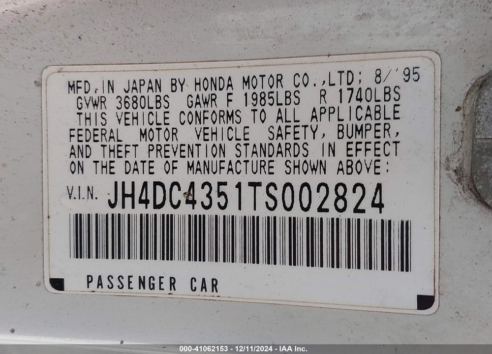 1996 ACURA INTEGRA LS VIN: JH4DC4351TS002824