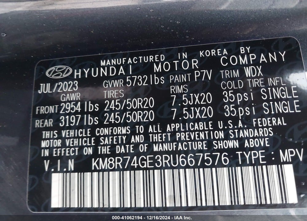 2024 HYUNDAI PALISADE CALLIGRAPHY VIN: KM8R74GE3RU667576