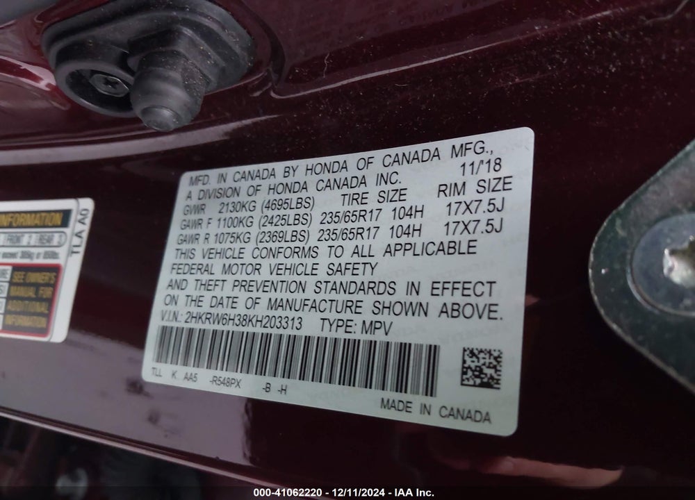 2019 HONDA CR-V LX VIN: 2HKRW6H38KH203313