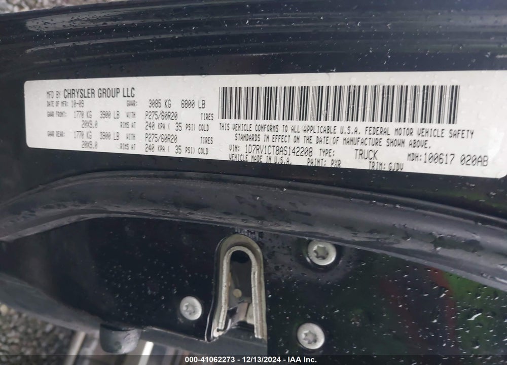 2010 DODGE RAM 1500 VIN: 1D7RV1CT8AS142208