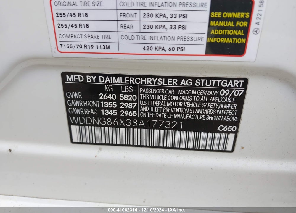 2008 MERCEDES-BENZ S 550 4MATIC VIN: WDDNG86X38A177321