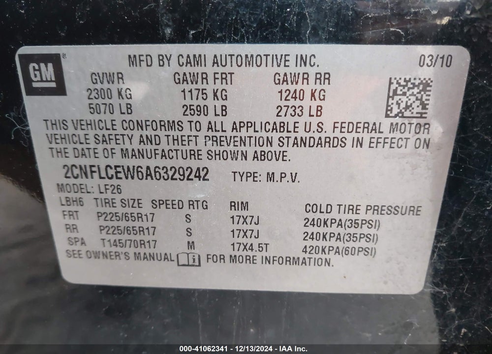 2010 CHEVROLET EQUINOX LS VIN: 2CNFLCEW6A6329242