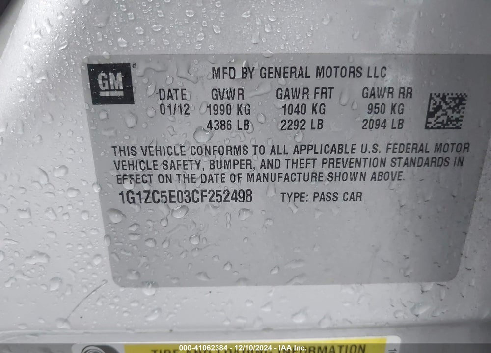 2012 CHEVROLET MALIBU 1LT VIN: 1G1ZC5E03CF252498