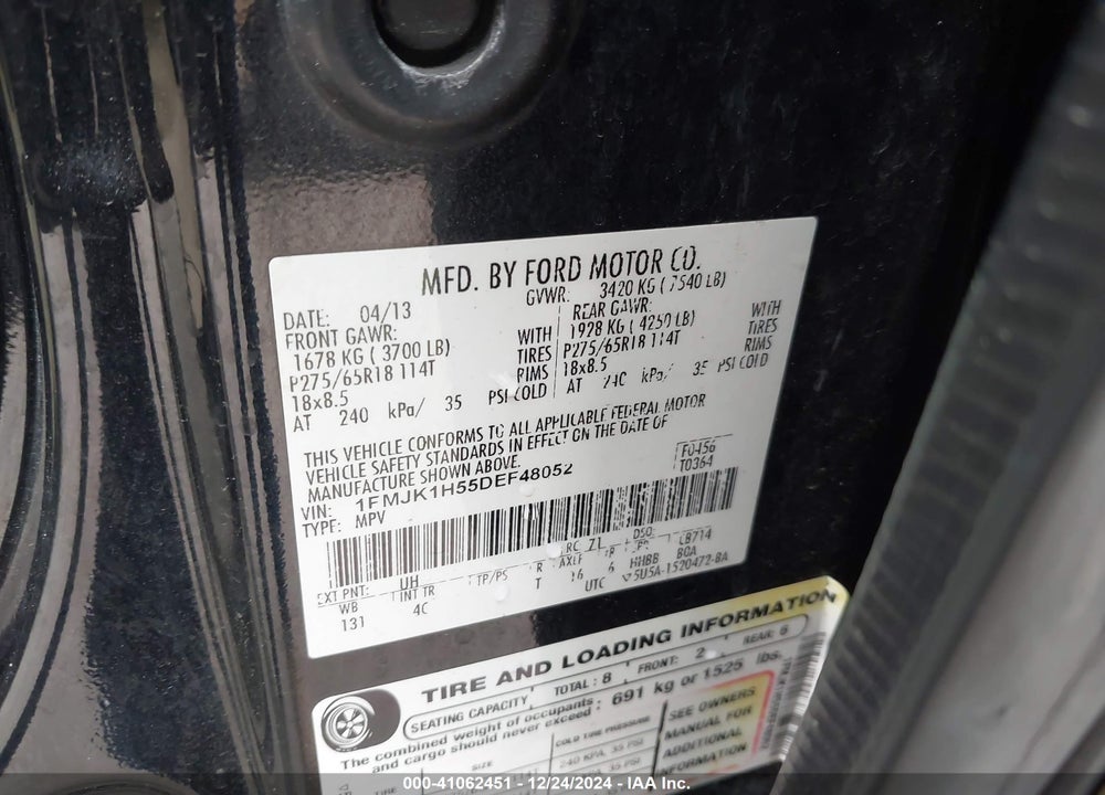 2013 FORD EXPEDITION EL VIN: 1FMJK1H55DEF48052