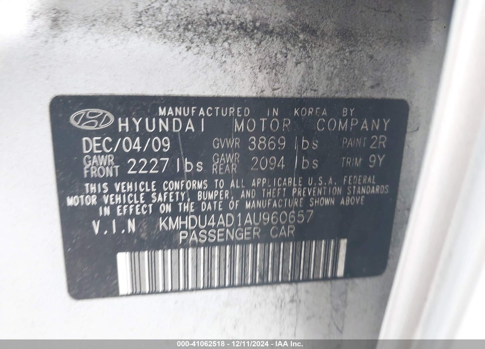 2010 HYUNDAI ELANTRA GLS VIN: KMHDU4AD1AU960657