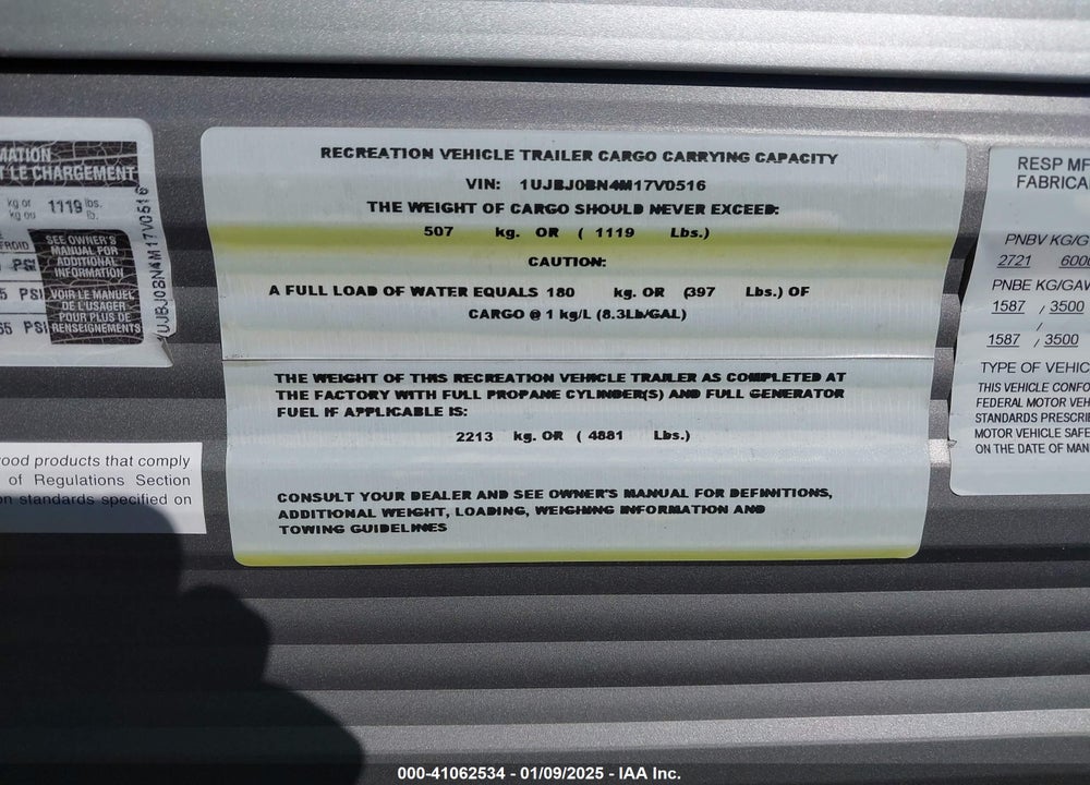 2021 OTHER JAYCO VIN: 1UJBJ0BN4M17V0516