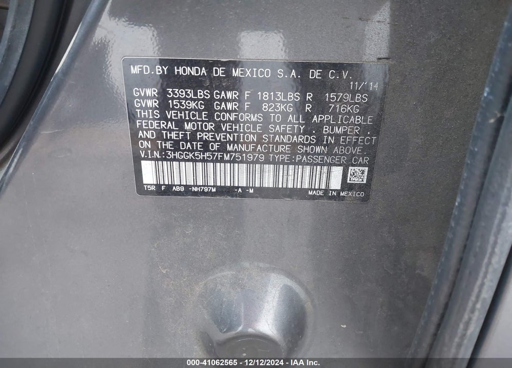 2015 HONDA FIT LX VIN: 3HGGK5H57FM751979