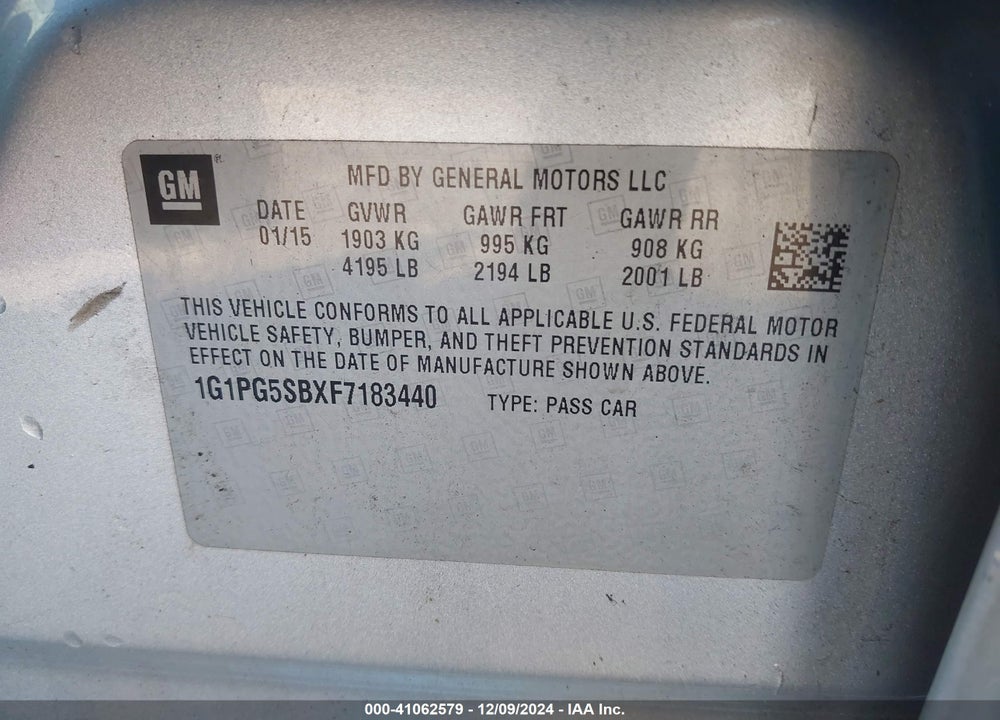 2015 CHEVROLET CRUZE LTZ VIN: 1G1PG5SBXF7183440