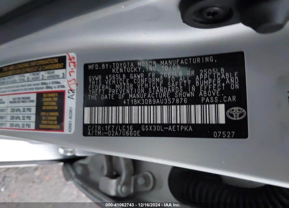 2010 TOYOTA AVALON LIMITED VIN: 4T1BK3DB9AU357876