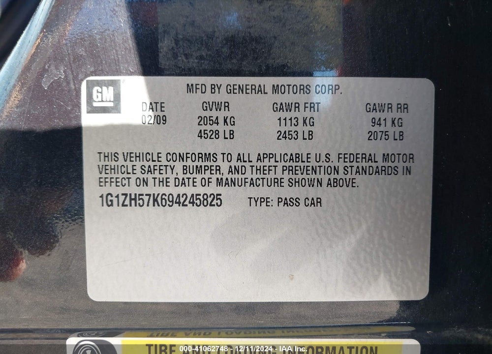 2009 CHEVROLET MALIBU LT VIN: 1G1ZH57K694245825