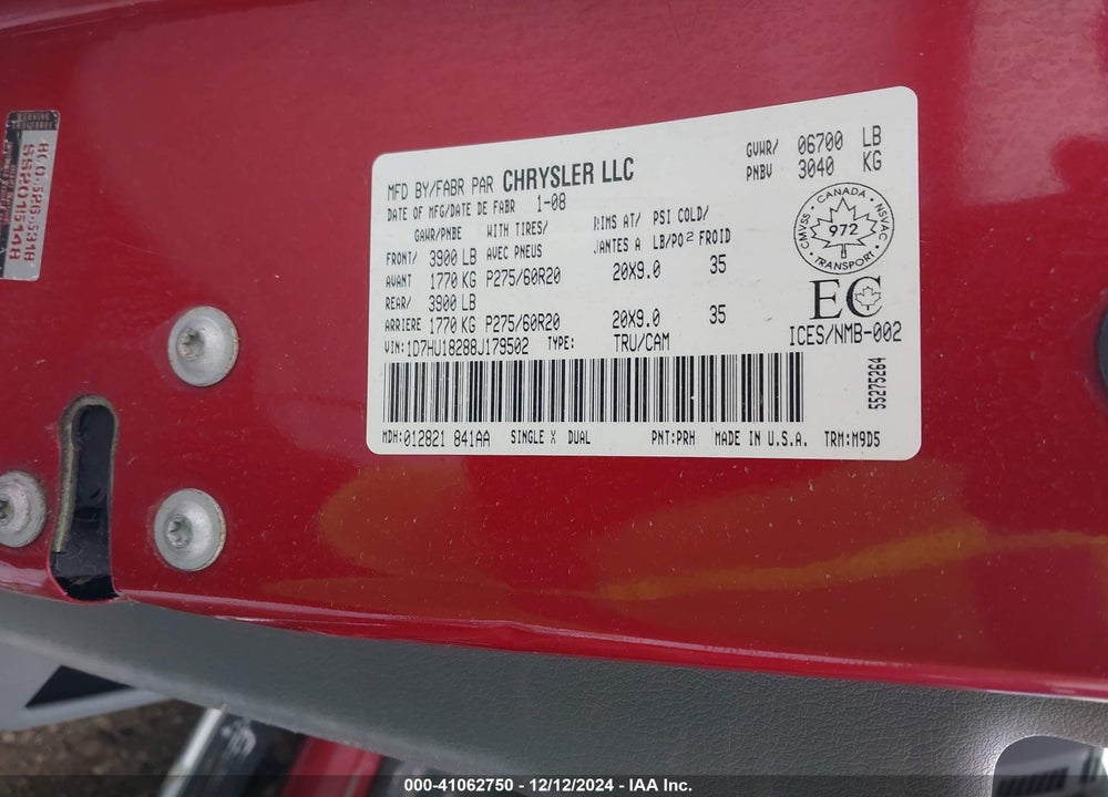 2008 DODGE RAM 1500 SLT VIN: 1D7HU18288J179502