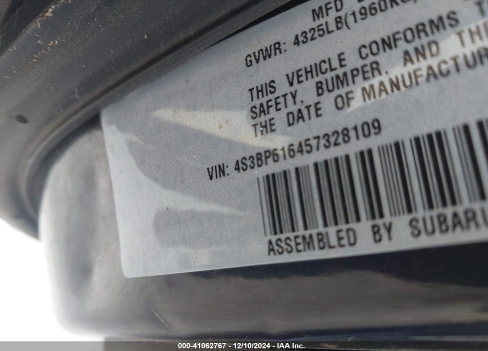 2005 SUBARU LEGACY 2.5I VIN: 4S3BP616457328109