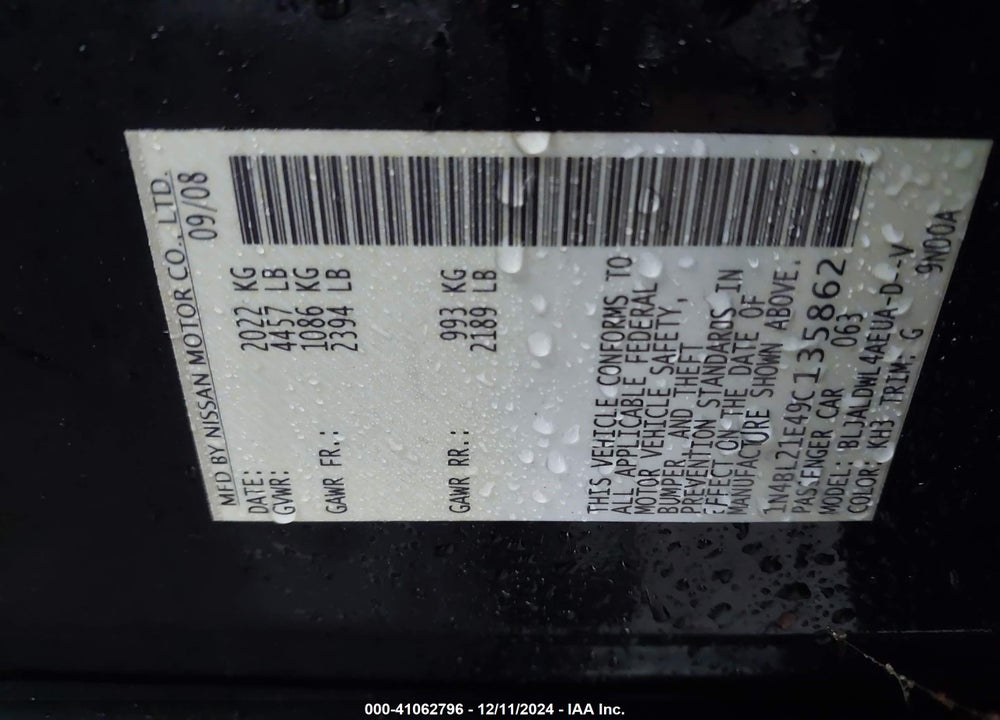 2009 NISSAN ALTIMA 3.5 SE VIN: 1N4BL21E49C135862