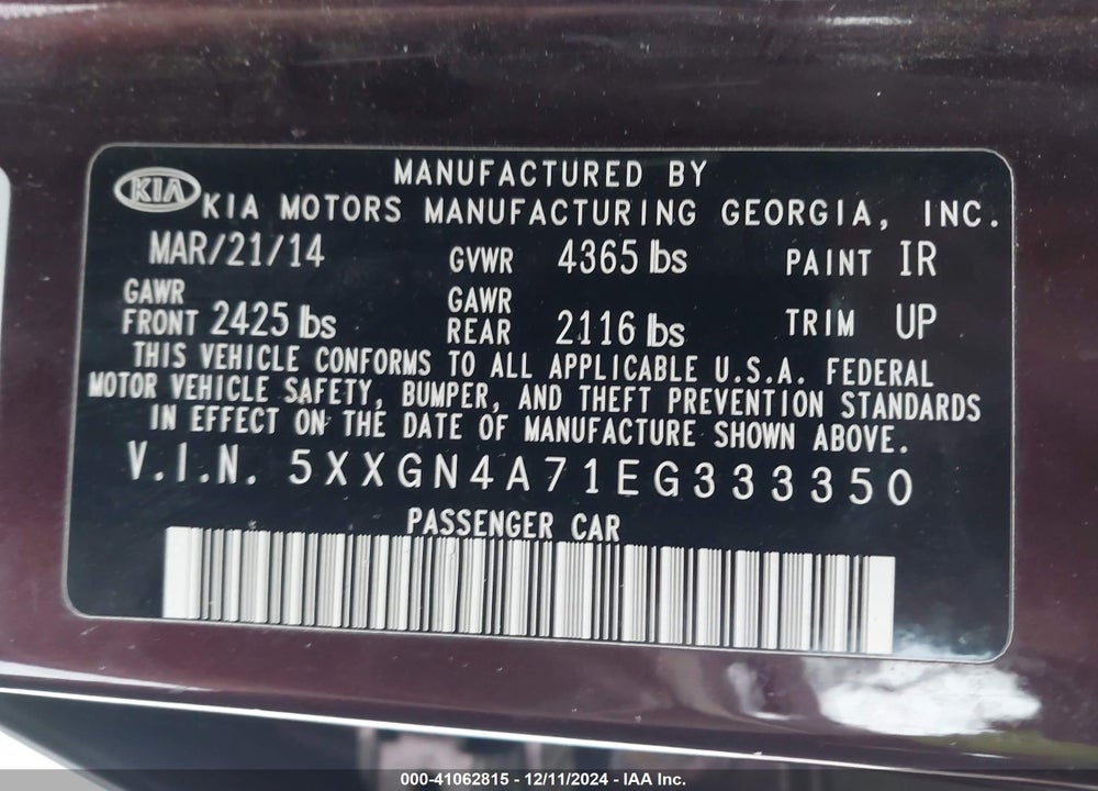 2014 KIA OPTIMA EX VIN: 5XXGN4A71EG333350
