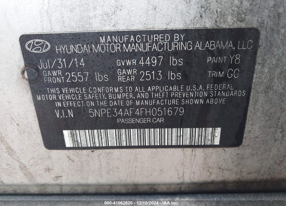 2015 HYUNDAI SONATA SPORT VIN: 5NPE34AF4FH051679