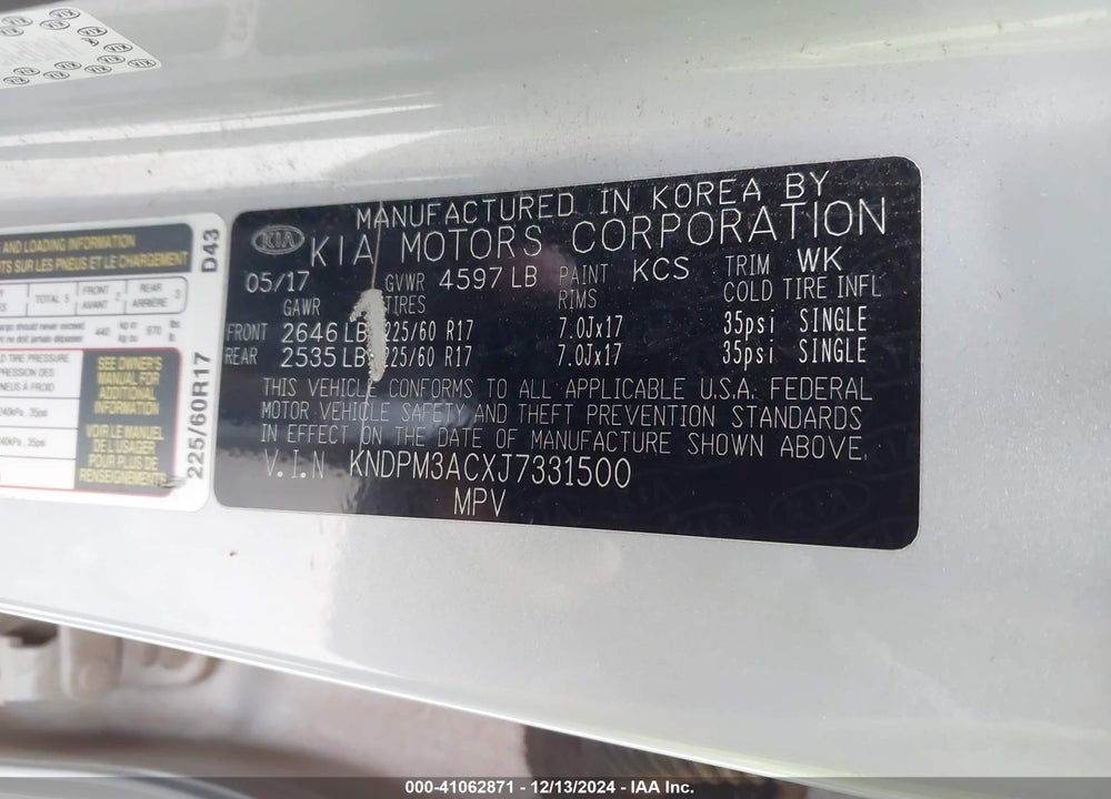 2018 KIA SPORTAGE LX VIN: KNDPM3ACXJ7331500