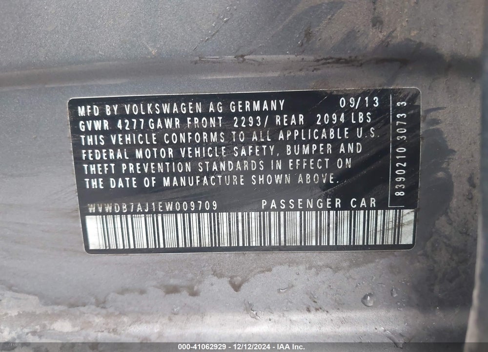 2014 VOLKSWAGEN GOLF 2.5L VIN: WVWDB7AJ1EW009709