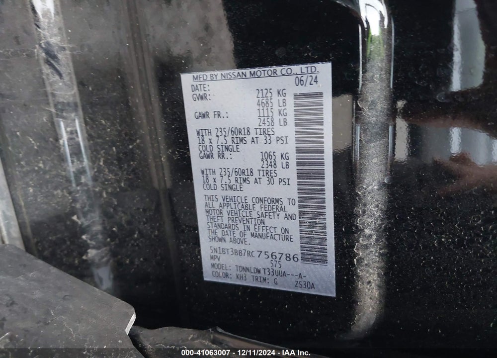2024 NISSAN ROGUE SV INTELLIGENT AWD VIN: 5N1BT3BB7RC756786