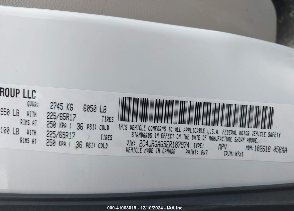 2014 RAM CARGO TRADESMAN VIN: 2C4JRGAG5ER187974