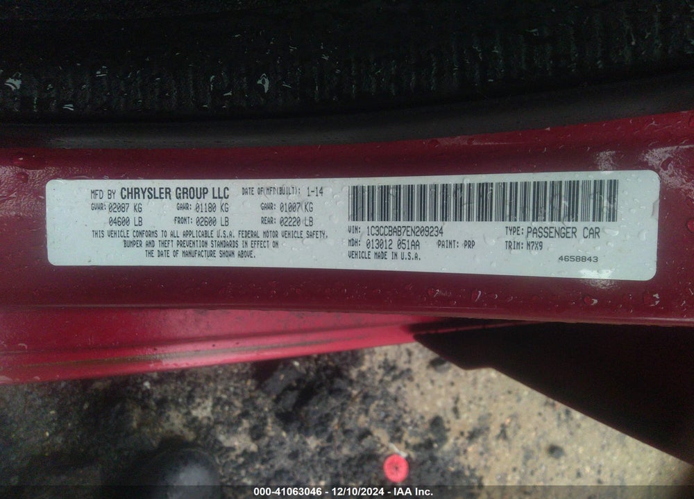 2014 CHRYSLER 200 LX VIN: 1C3CCBAB7EN209234