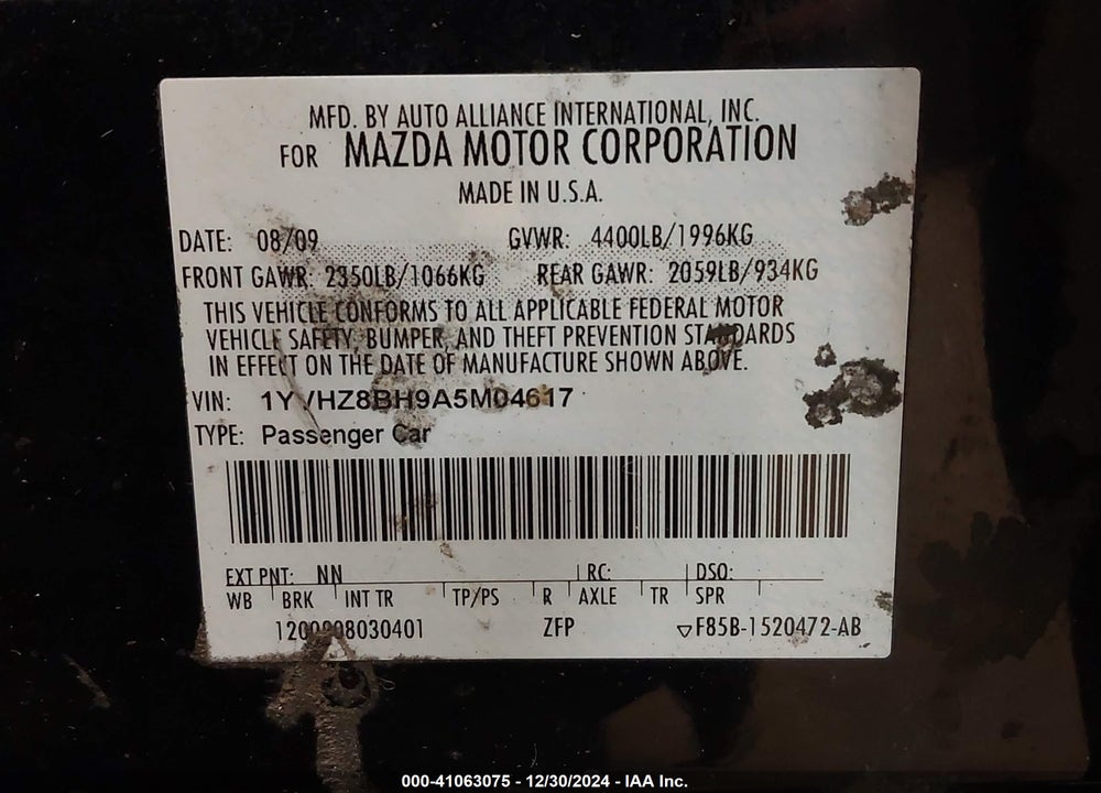 2010 MAZDA MAZDA 6 VIN: 1YVHZ8BH9A5M04617