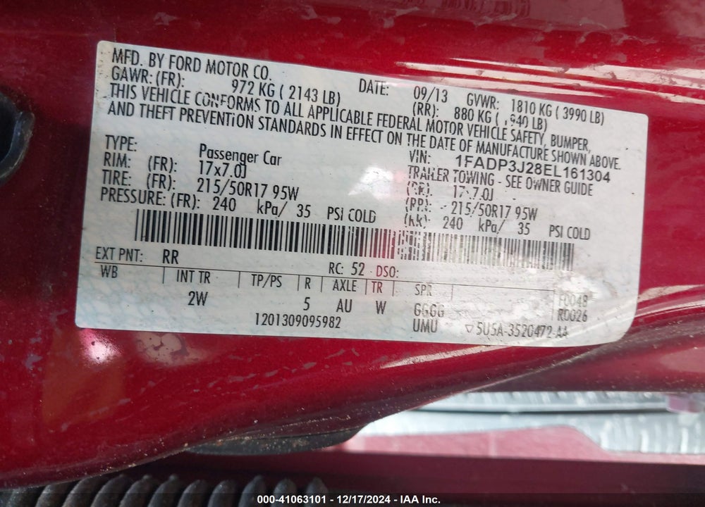 2014 FORD FOCUS TITANIUM VIN: 1FADP3J28EL161304