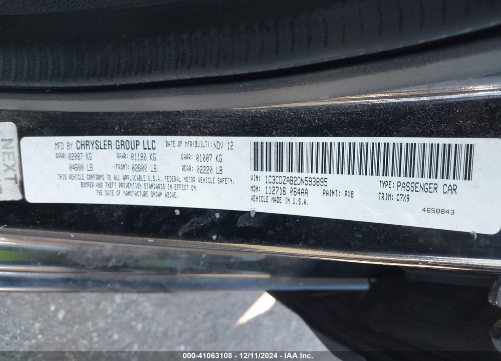 2013 DODGE AVENGER SE VIN: 1C3CDZAB2DN593895