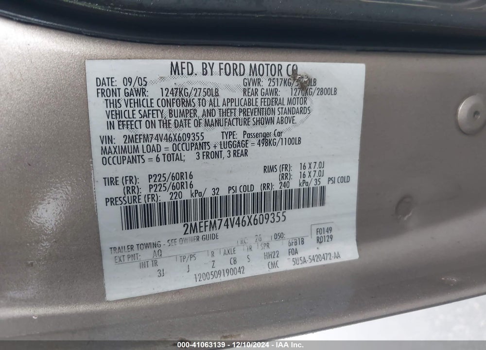 2006 MERCURY GRAND MARQUIS GS VIN: 2MEFM74V46X609355