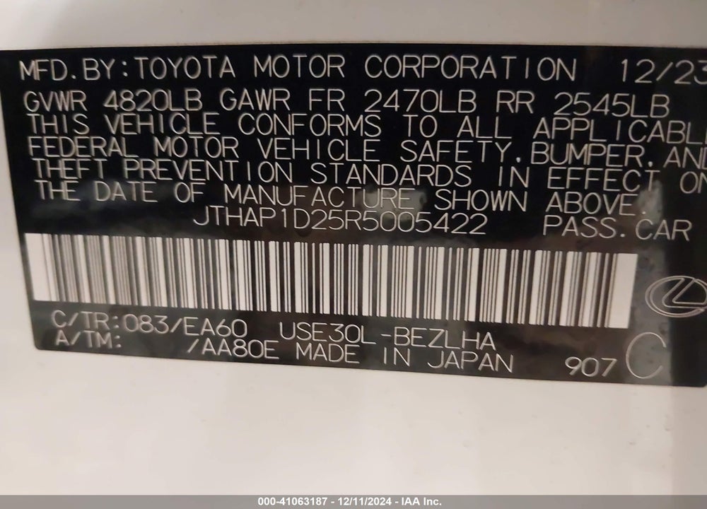 2024 LEXUS IS VIN: JTHAP1D25R5005422
