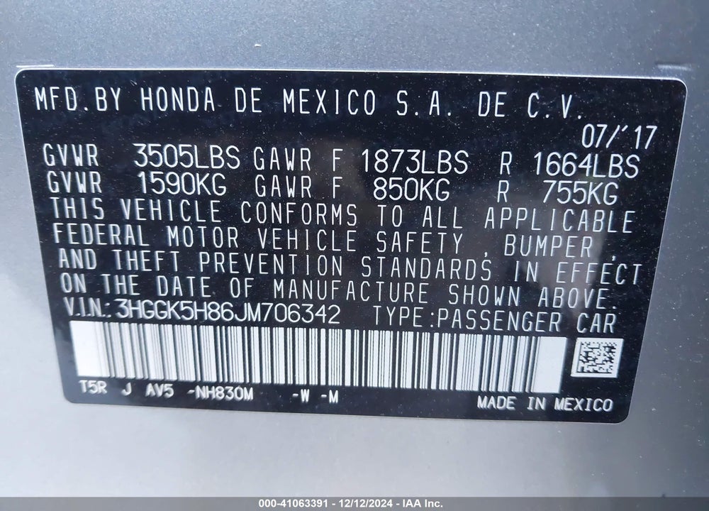 2018 HONDA FIT EX VIN: 3HGGK5H86JM706342