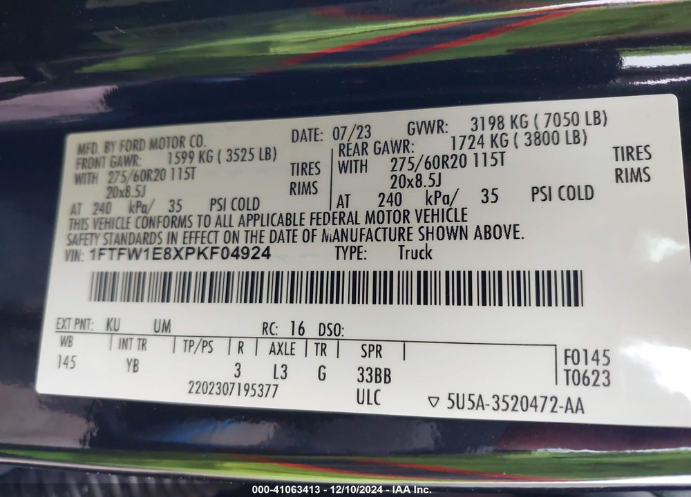 2023 FORD F-150 VIN: 1FTFW1E8XPKF04924