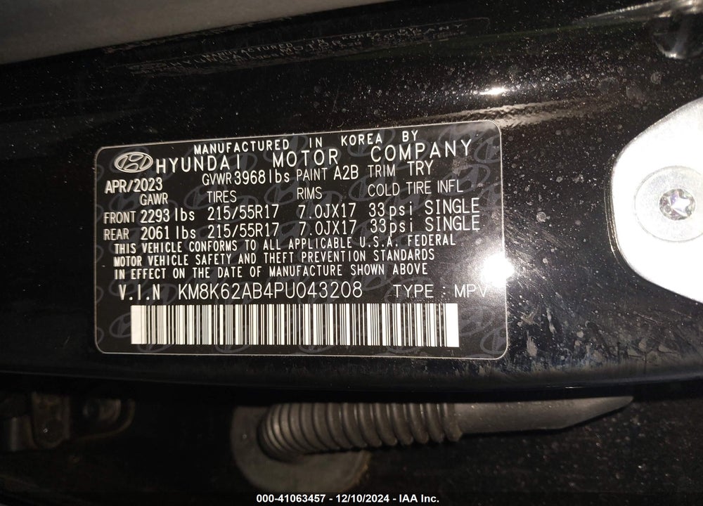2023 HYUNDAI KONA SEL VIN: KM8K62AB4PU043208
