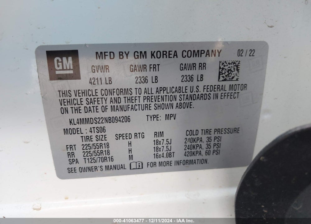 2022 BUICK ENCORE GX FWD SELECT VIN: KL4MMDS22NB094206