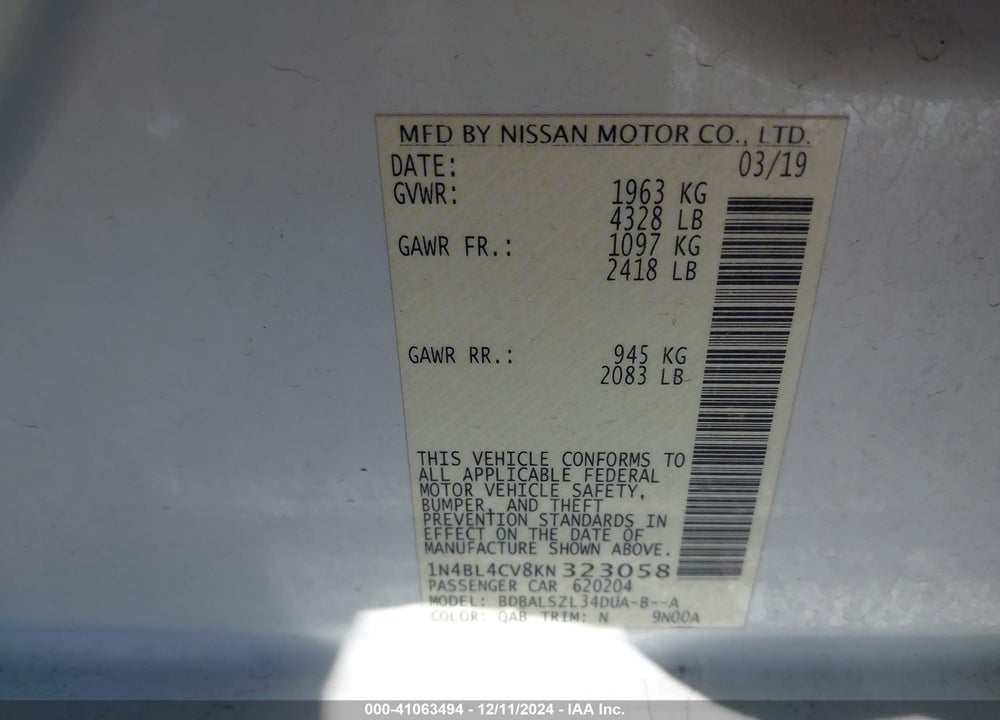 2019 NISSAN ALTIMA VIN: 1N4BL4CV8KN323058