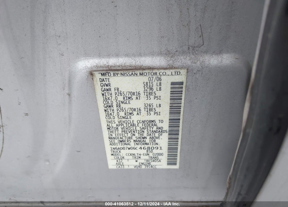 2006 NISSAN FRONTIER SE VIN: 1N6AD07W06C468091