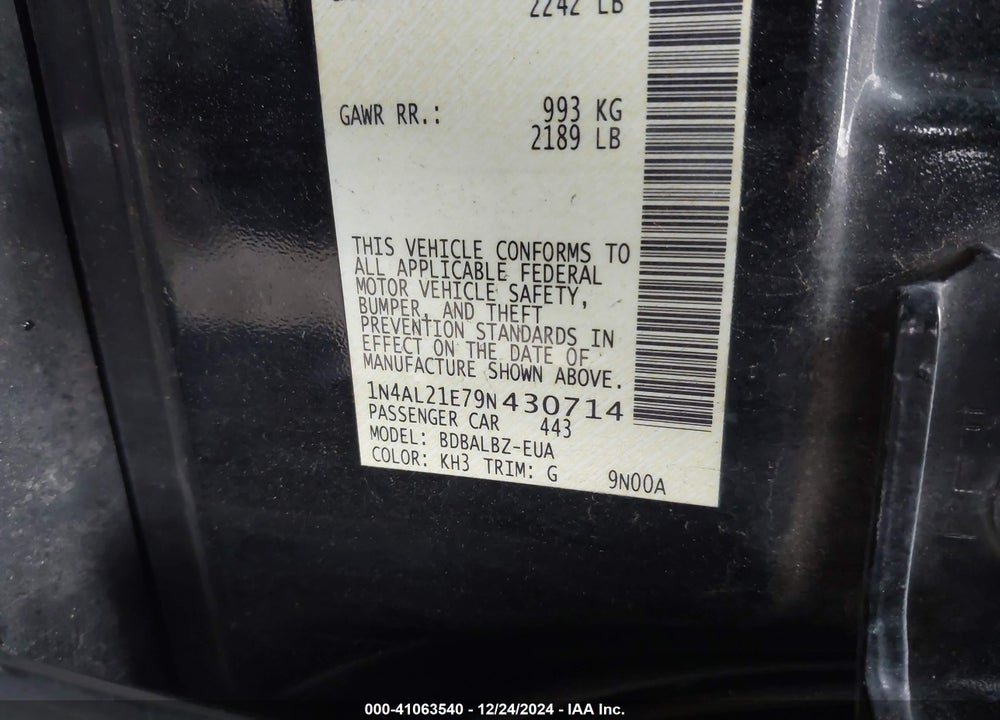 2009 NISSAN ALTIMA VIN: 1N4AL21E79N430714