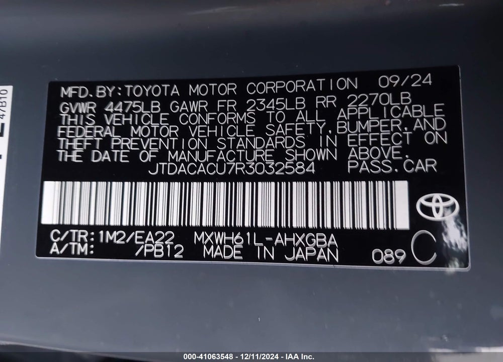 2024 TOYOTA PRIUS PRIME VIN: JTDACACU7R3032584