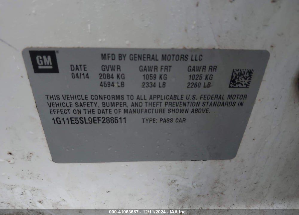 2014 CHEVROLET MALIBU VIN: 1G11E5SL9EF288611