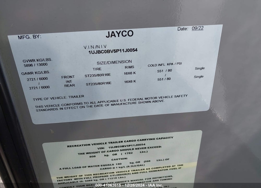 2023 JAYCO JAY FLIGHT TRAVEL TRAILER VIN: 1UJBC0BV5P11J0054