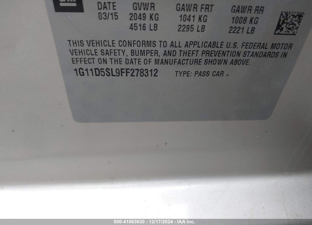 2015 CHEVROLET MALIBU VIN: 1G11D5SL9FF278312