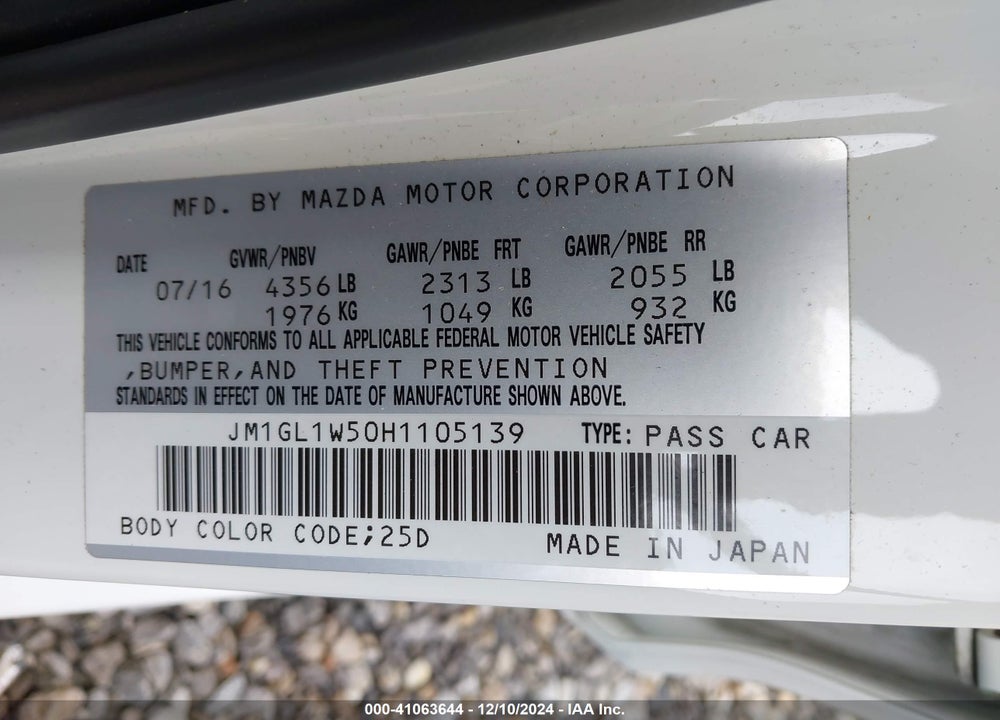 2017 MAZDA 6 GRAND TOURING VIN: JM1GL1W50H1105139