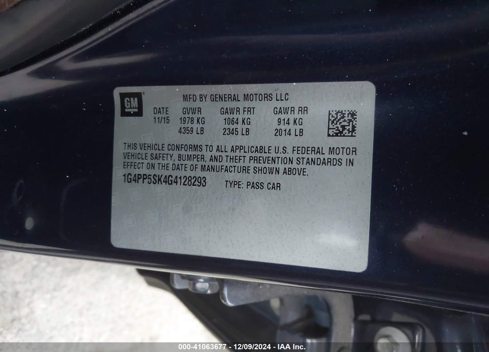 2016 BUICK VERANO VIN: 1G4PP5SK4G4128293