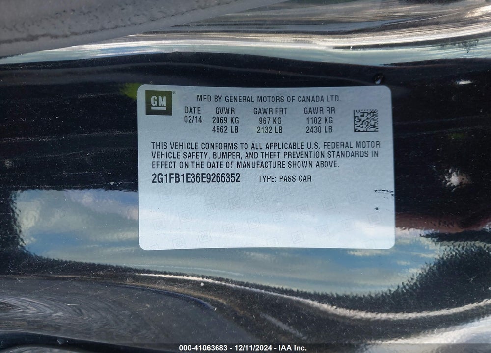 2014 CHEVROLET CAMARO VIN: 2G1FB1E36E9266352