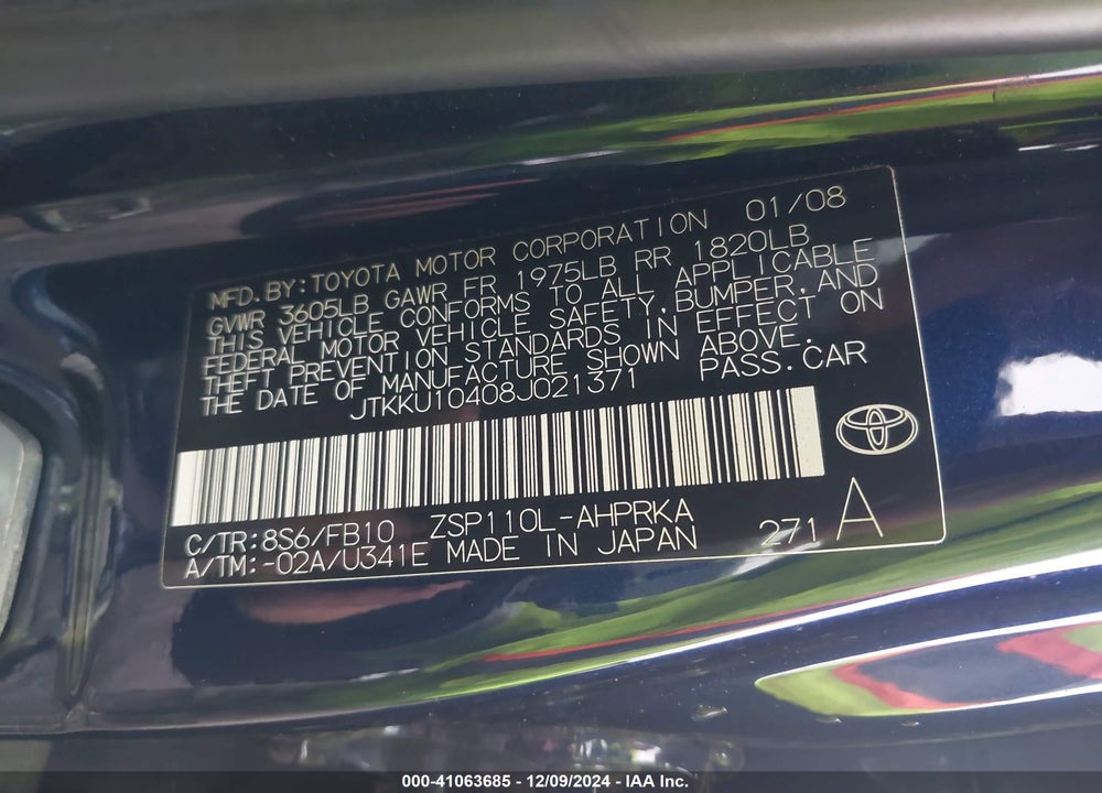 2008 SCION XD VIN: JTKKU10408J021371