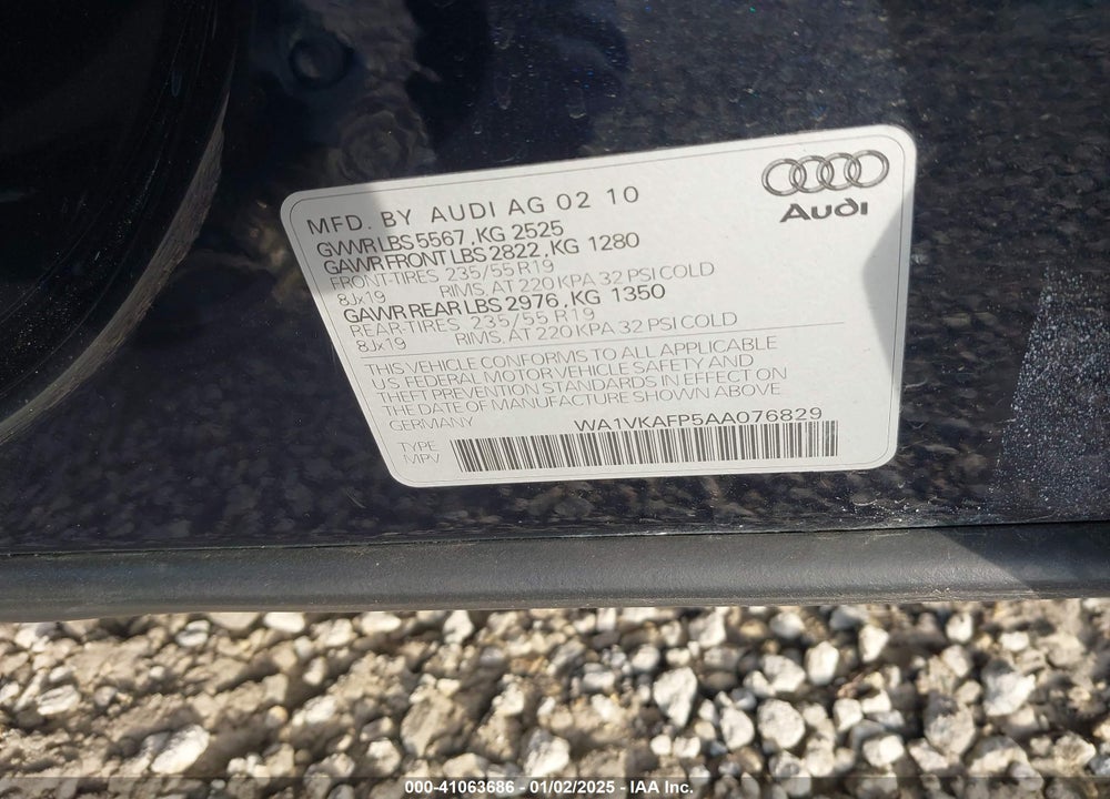 2010 AUDI Q5 3.2 PREMIUM VIN: WA1VKAFP5AA076829
