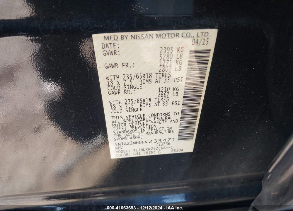 2015 NISSAN MURANO SL VIN: 5N1AZ2MH0FN233471