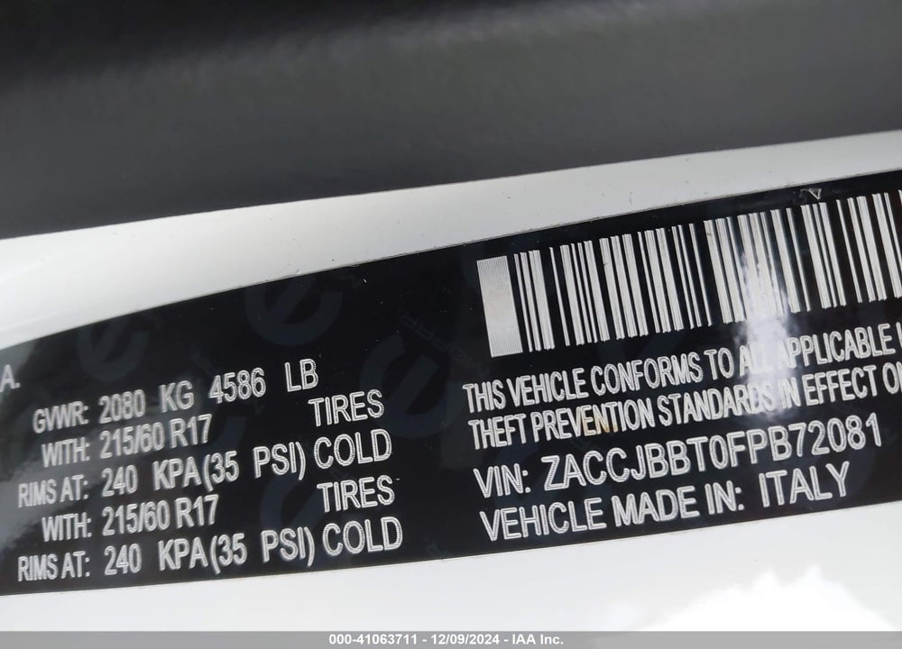 2015 JEEP RENEGADE LATITUDE VIN: ZACCJBBT0FPB72081