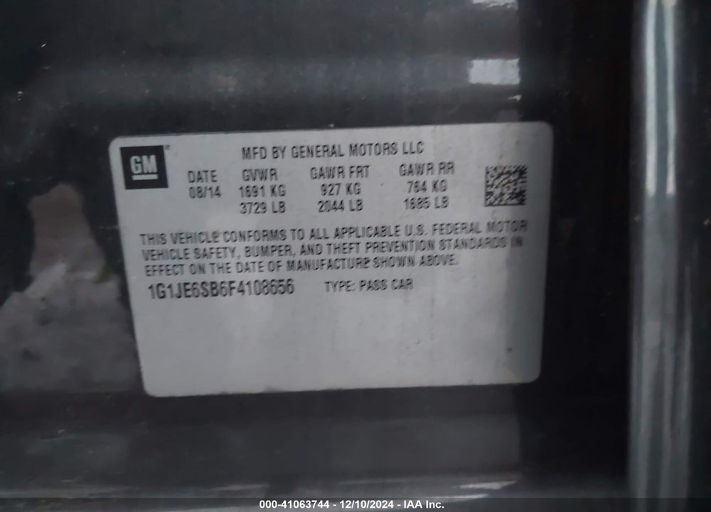 2015 CHEVROLET SONIC LTZ AUTO VIN: 1G1JE6SB6F4108656