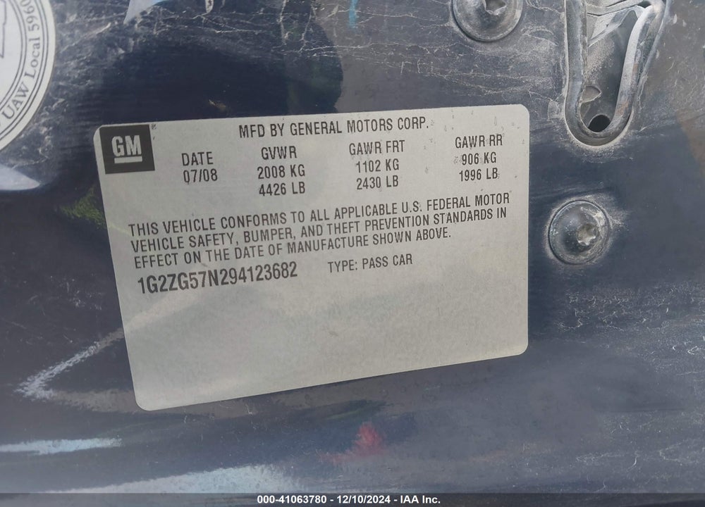 2009 PONTIAC G6 VIN: 1G2ZG57N294123682