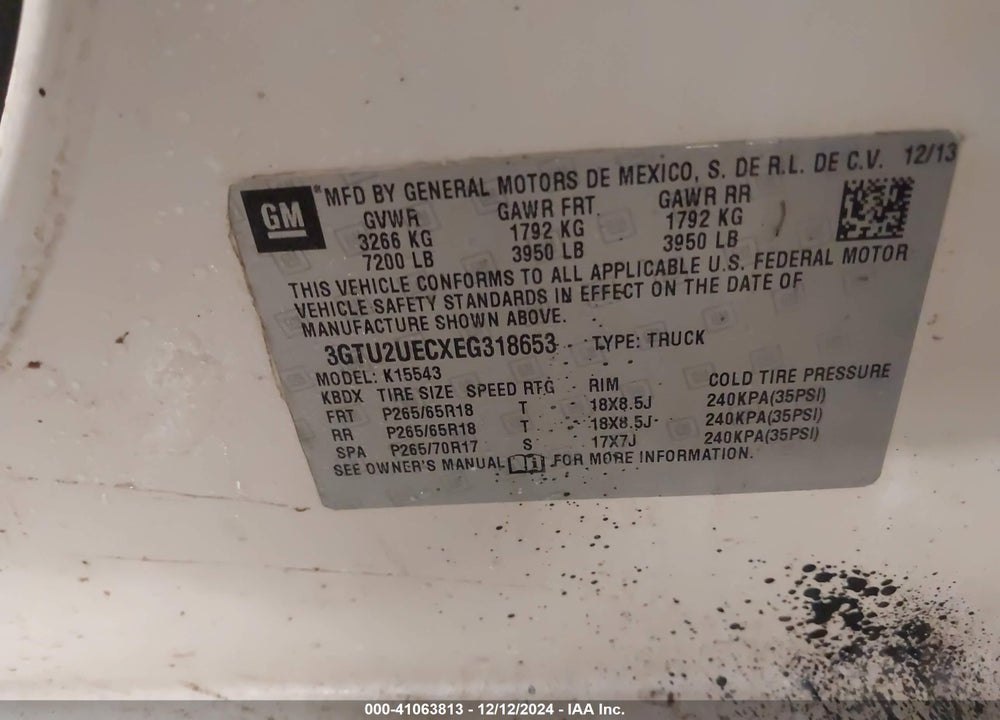 2014 GMC SIERRA 1500 SLE VIN: 3GTU2UECXEG318653